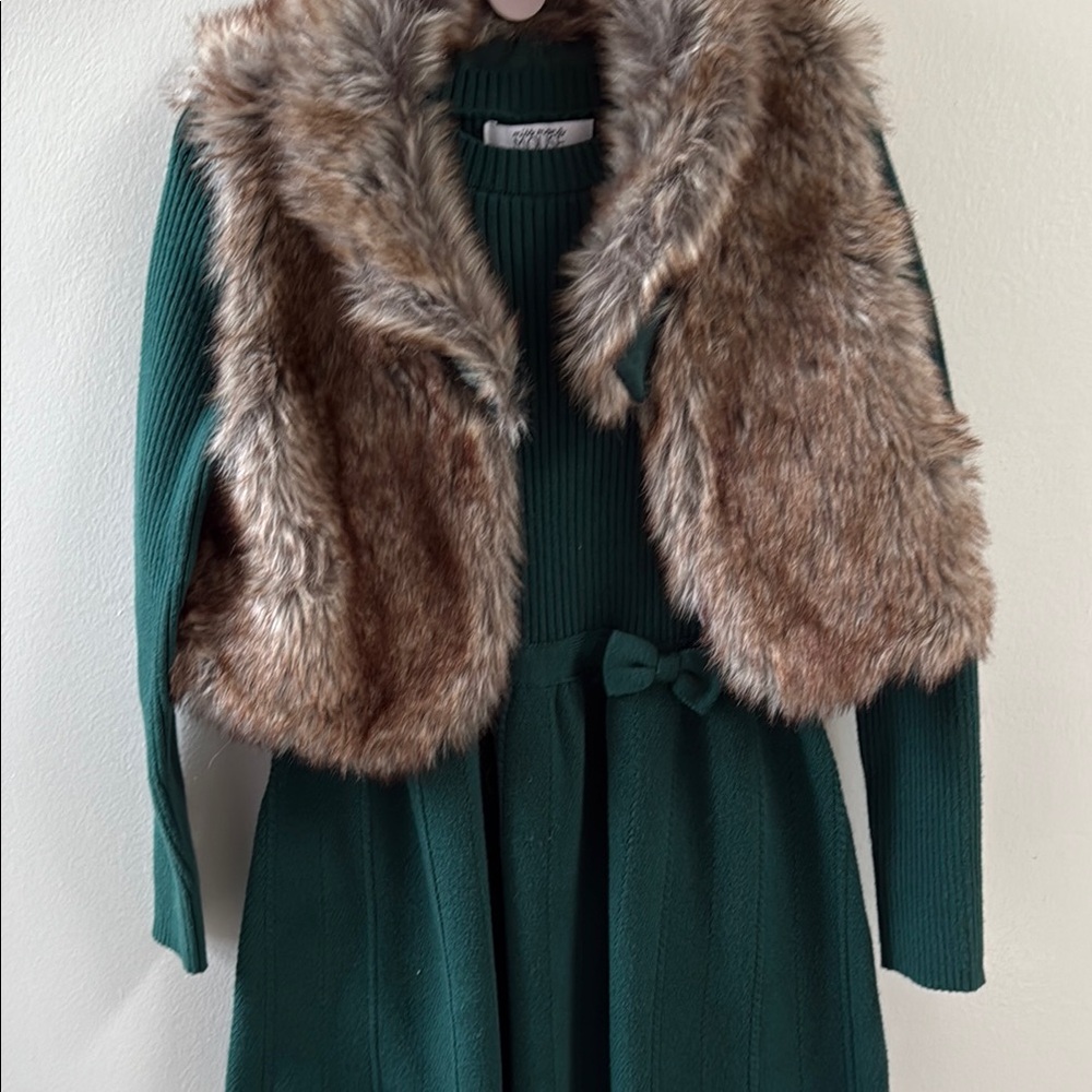 Charming Dress in Forest Green with Brown Vest